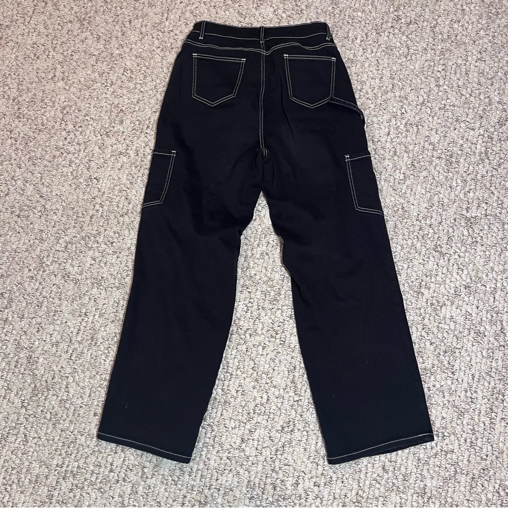 Streetwear Aesthetic Contrast Stitch Black Carpenter Pants - Wide Leg women’s 12 - Picture 2 of 9